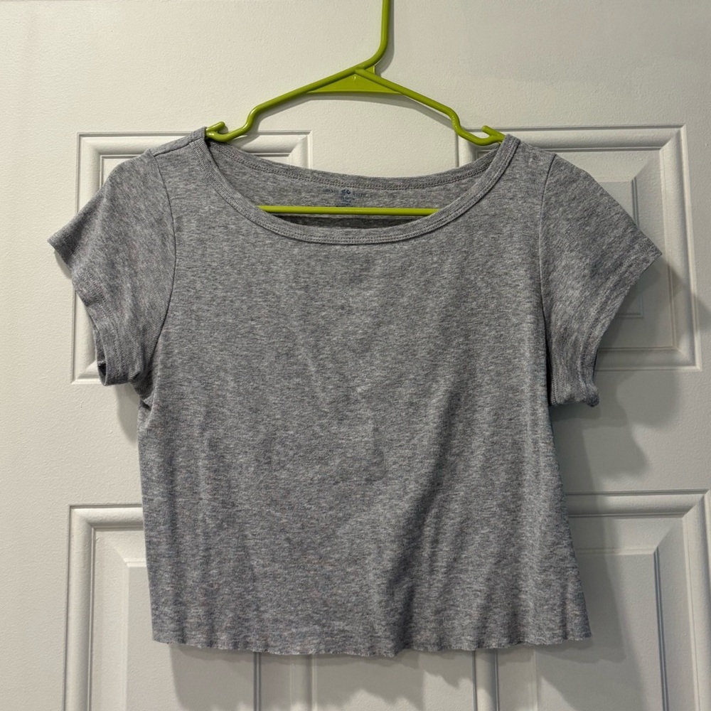 Brandy Melville gray crop top with wide neck and raw edge